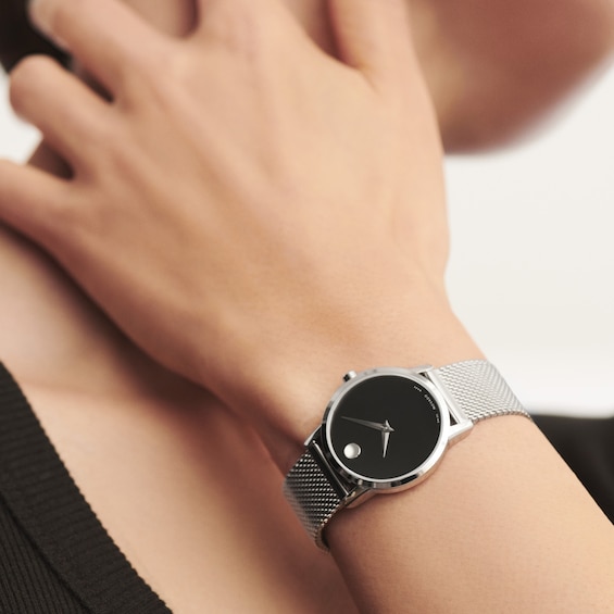 Ladies' Movado MuseumÂ® Classic Mesh Watch with Black Dial (Model: 0607220)