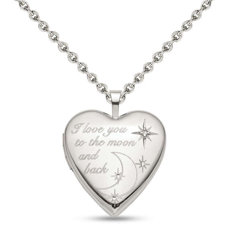 Diamond Accent "I love you to the moon and back" Heart Locket in Sterling Silver