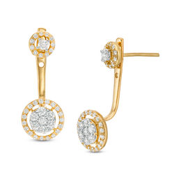 5/8 CT. T.W. Diamond Double Frame Front/Back Earrings in Sterling Silver with 14K Gold Plate