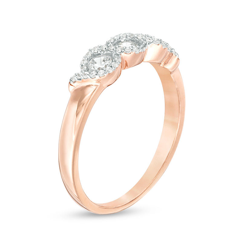 1/2 CT. T.W. Diamond Three Stone Twist Frame Engagement Ring in 10K Rose Gold