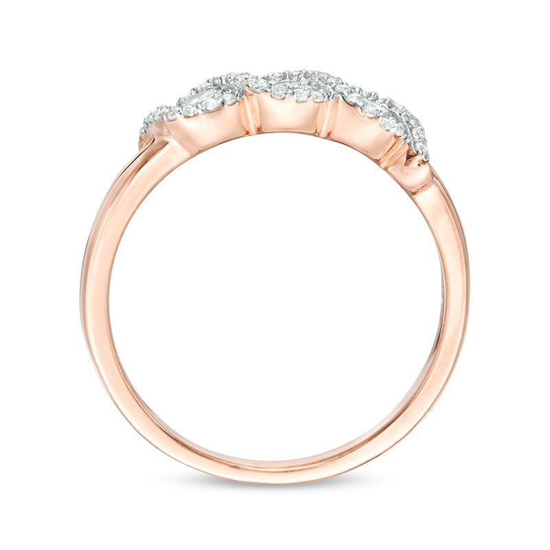 1/2 CT. T.W. Diamond Three Stone Twist Frame Engagement Ring in 10K Rose Gold