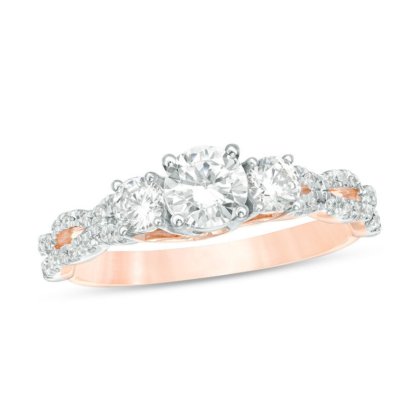 1 CT. T.W. Diamond Three Stone Braid Engagement Ring in 10K Rose Gold ...