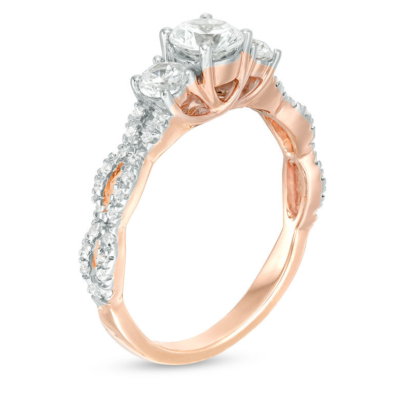 Main Image 2 of 1 CT. T.W. Diamond Three Stone Braid Engagement Ring in 10K Rose Gold