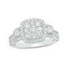 Thumbnail Image 0 of 1 CT. T.W. Composite Diamond Cushion Frame Three Stone Engagement Ring in 14K White Gold