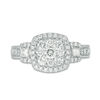 Thumbnail Image 4 of 1 CT. T.W. Composite Diamond Cushion Frame Three Stone Engagement Ring in 14K White Gold