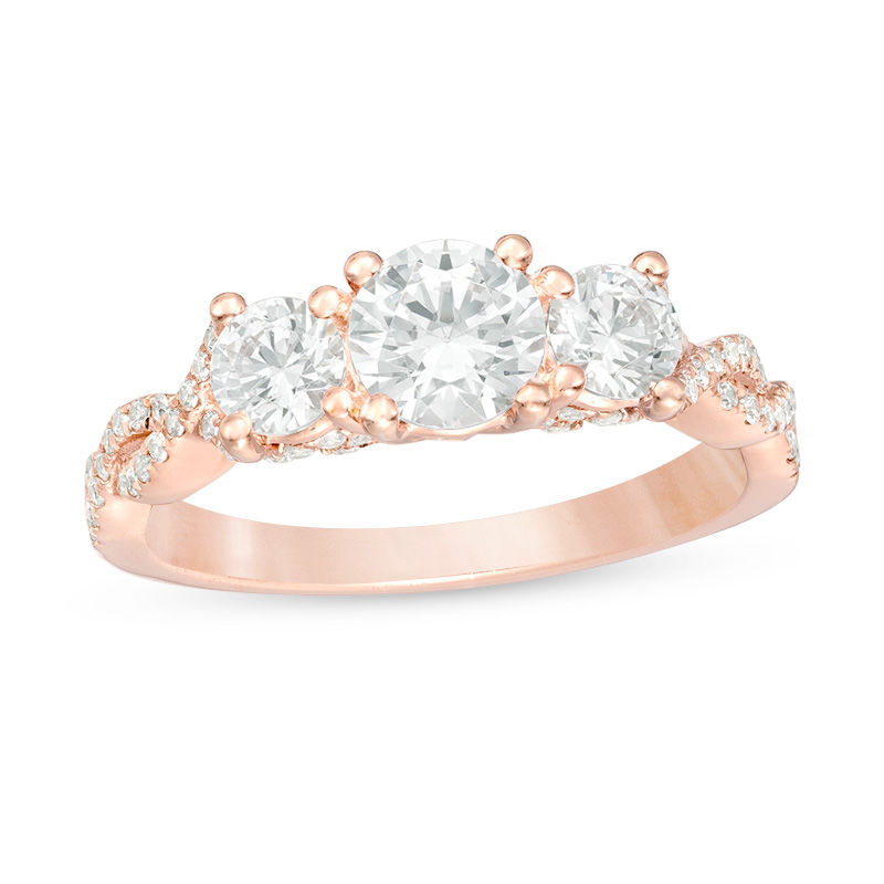 Main Image 1 of 1-1/2 CT. T.W. Diamond Past Present Future® Braid Engagement Ring in 14K Rose Gold