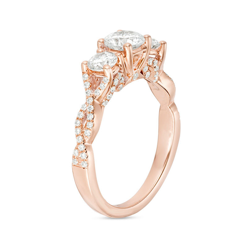 Main Image 2 of 1-1/2 CT. T.W. Diamond Past Present Future® Braid Engagement Ring in 14K Rose Gold