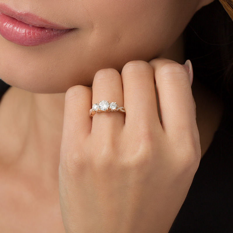 Main Image 3 of 1-1/2 CT. T.W. Diamond Past Present Future® Braid Engagement Ring in 14K Rose Gold