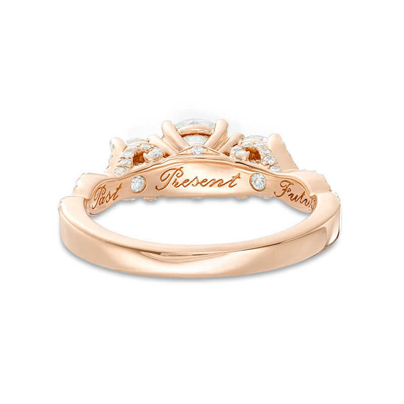 Main Image 4 of 1-1/2 CT. T.W. Diamond Past Present Future® Braid Engagement Ring in 14K Rose Gold