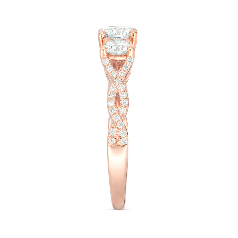 Main Image 5 of 1-1/2 CT. T.W. Diamond Past Present Future® Braid Engagement Ring in 14K Rose Gold