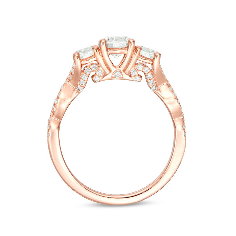 Main Image 6 of 1-1/2 CT. T.W. Diamond Past Present Future® Braid Engagement Ring in 14K Rose Gold