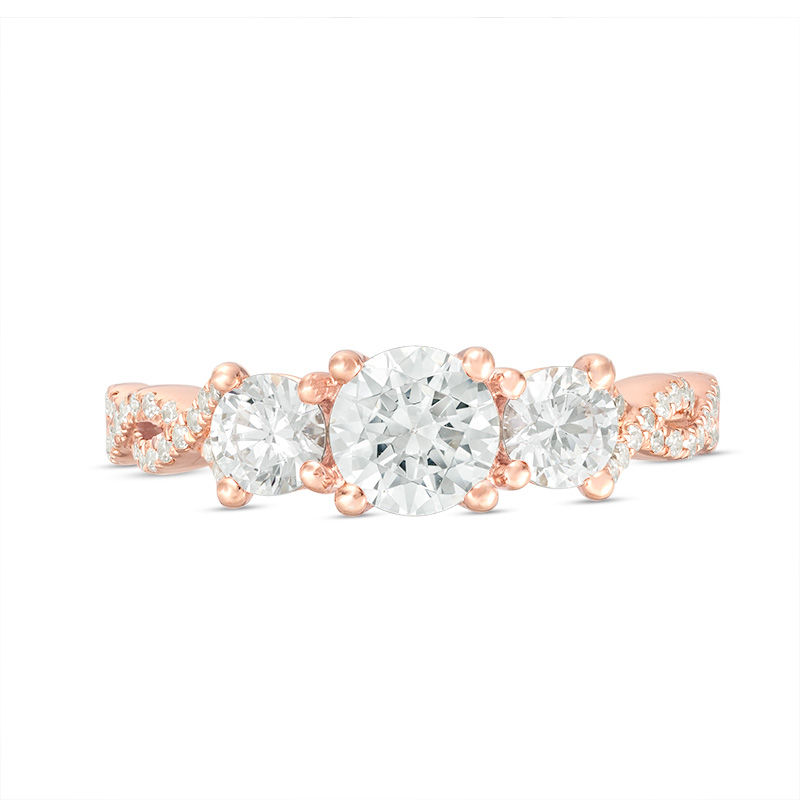 Main Image 7 of 1-1/2 CT. T.W. Diamond Past Present Future® Braid Engagement Ring in 14K Rose Gold