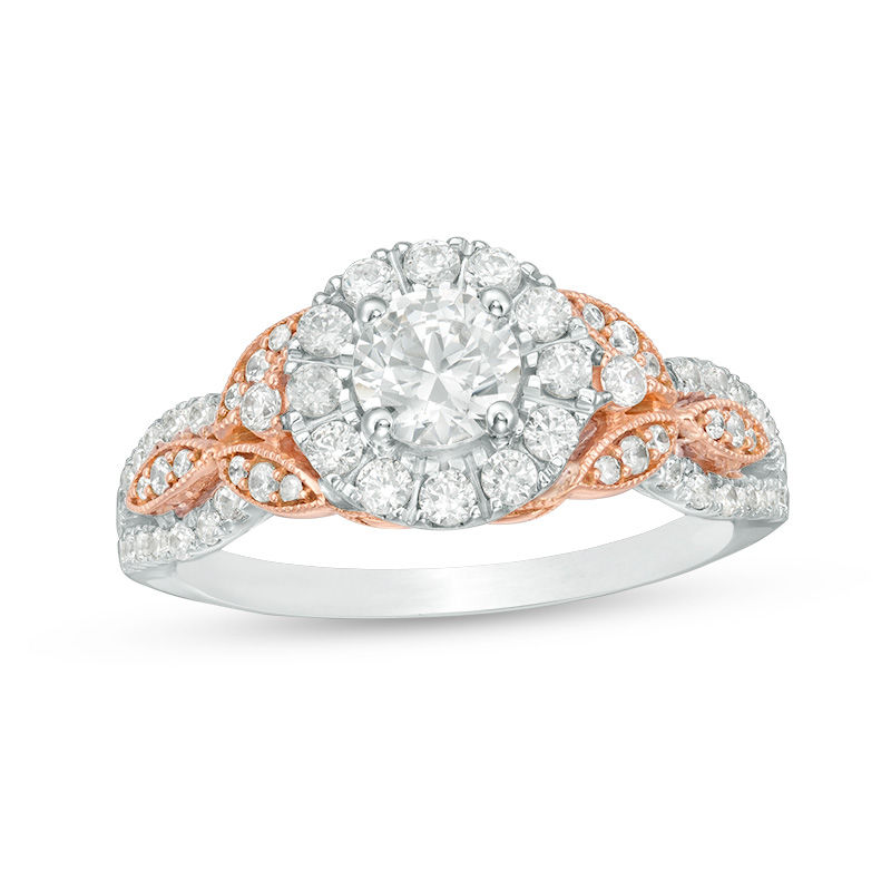 Main Image 1 of 1 CT. T.W. Diamond Frame Leaf-Sides Vintage-Style Engagement Ring in 14K Two-Tone Gold