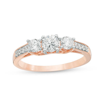 10k Rose Gold 0.3 Ct Diamond Three-Stone Engagement Ring 