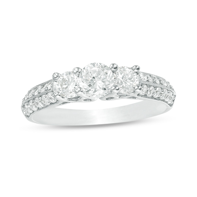 Main Image 1 of 1 CT. T.W. Diamond Three Stone Two Row Engagement Ring in 10K White Gold