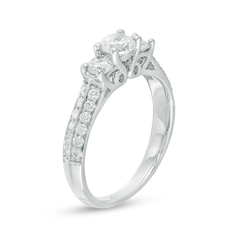 Main Image 2 of 1 CT. T.W. Diamond Three Stone Two Row Engagement Ring in 10K White Gold