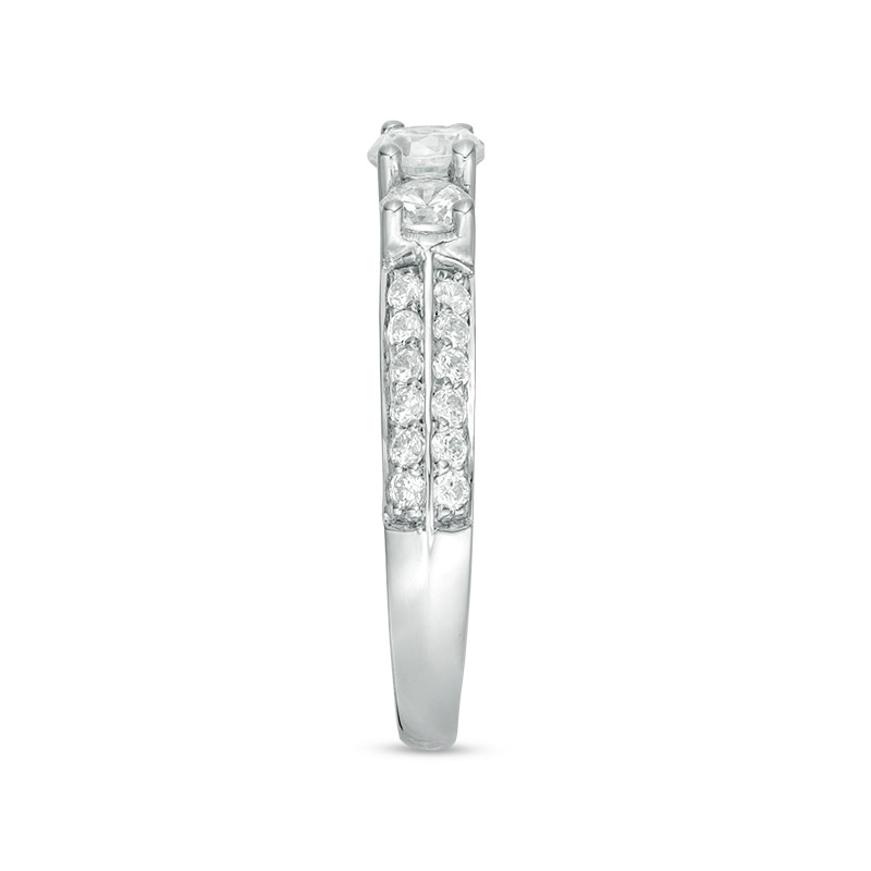Main Image 4 of 1 CT. T.W. Diamond Three Stone Two Row Engagement Ring in 10K White Gold