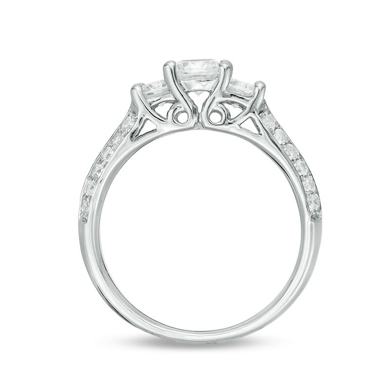 Main Image 5 of 1 CT. T.W. Diamond Three Stone Two Row Engagement Ring in 10K White Gold