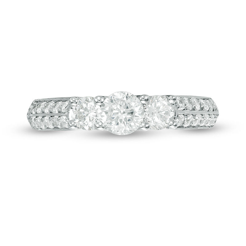 Main Image 6 of 1 CT. T.W. Diamond Three Stone Two Row Engagement Ring in 10K White Gold