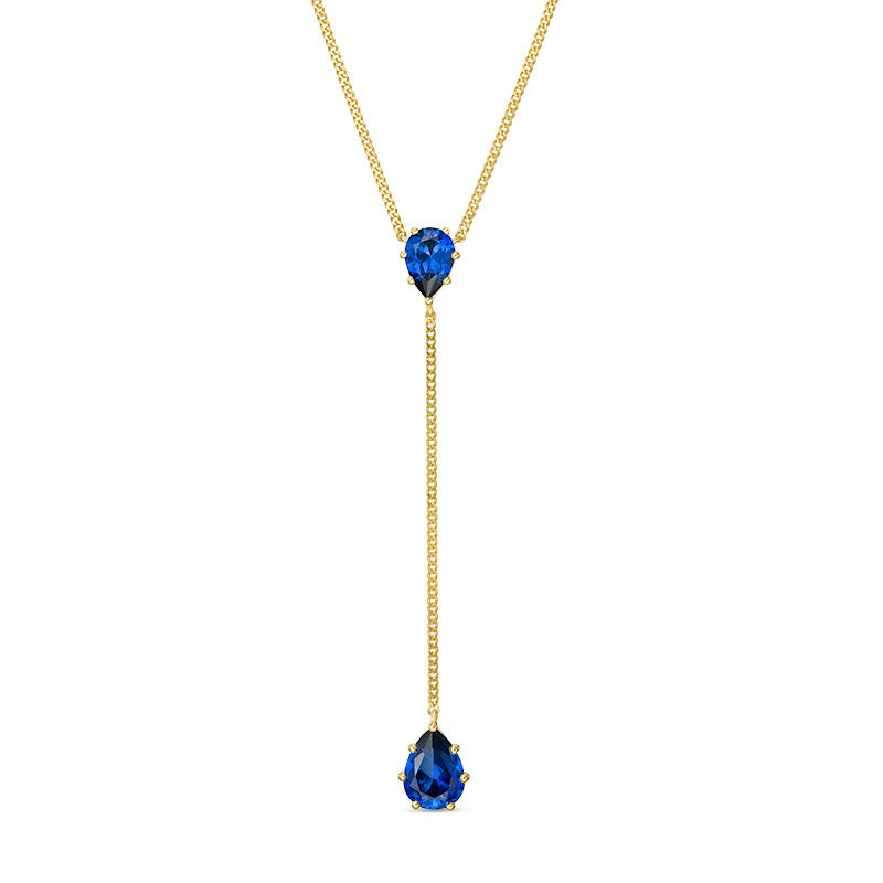 Pear-Shaped Lab-Created Blue Sapphire "Y" Necklace in 10K Gold - 19"