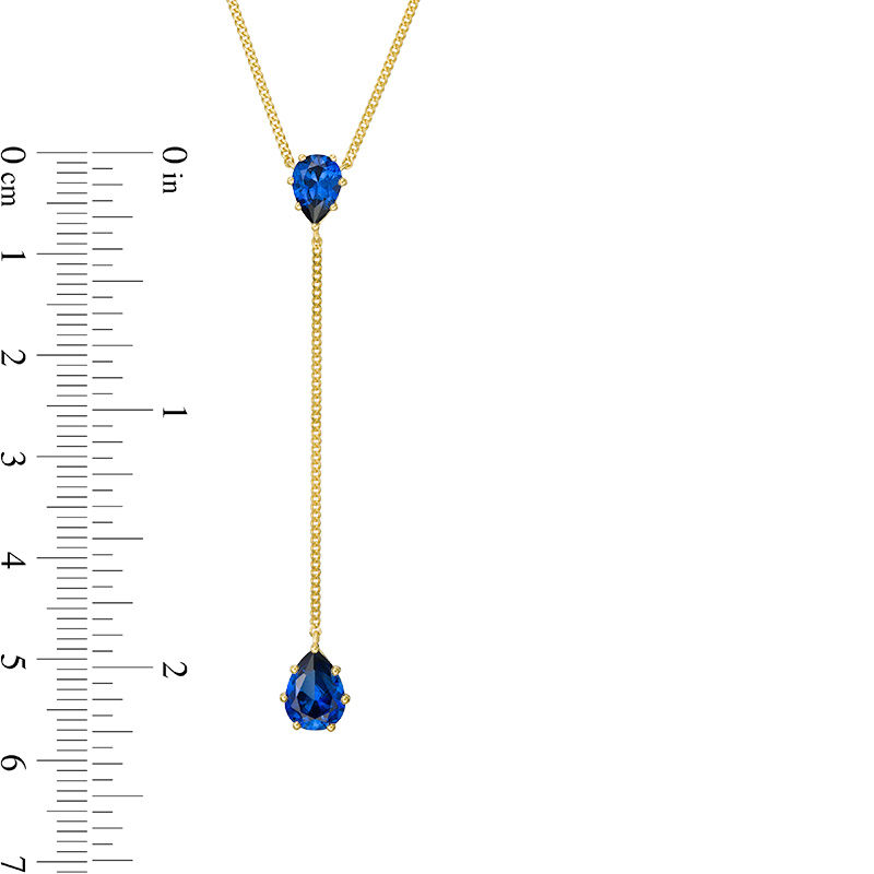 Pear-Shaped Lab-Created Blue Sapphire "Y" Necklace in 10K Gold - 19"