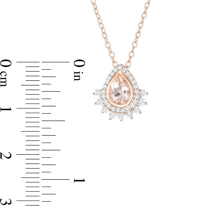 Main Image 3 of Pear-Shaped Morganite and 1/4 CT. T.W. Diamond Frame Pendant in 10K Rose Gold