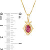 Thumbnail Image 2 of Oval Ruby and 1/20 CT. T.W. Diamond Vintage-Style Frame Doorknocker Pendant in 10K Gold