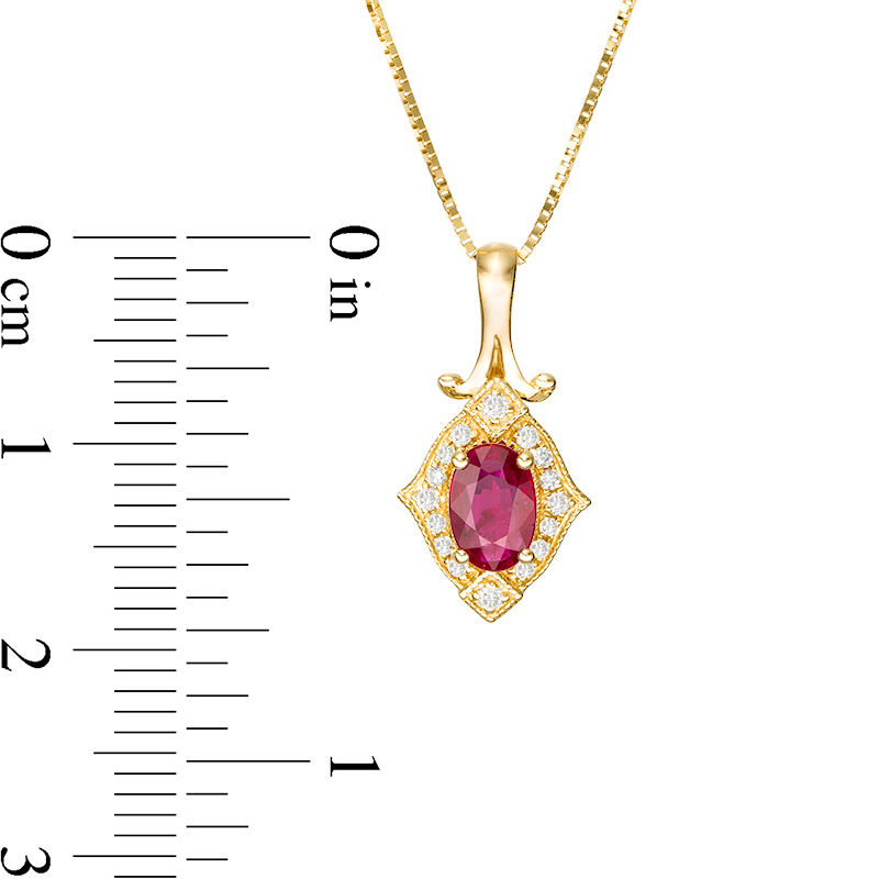 Main Image 3 of Oval Ruby and 1/20 CT. T.W. Diamond Vintage-Style Frame Doorknocker Pendant in 10K Gold