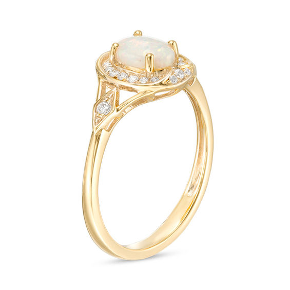 Oval Opal and 1/10 CT. T.w. Diamond Frame Split Shank Vintage-Style Ring in 10K Gold