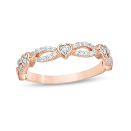 1/4 CT. T.W. Diamond Alternating Heart Stackable Band in 10K Rose Gold