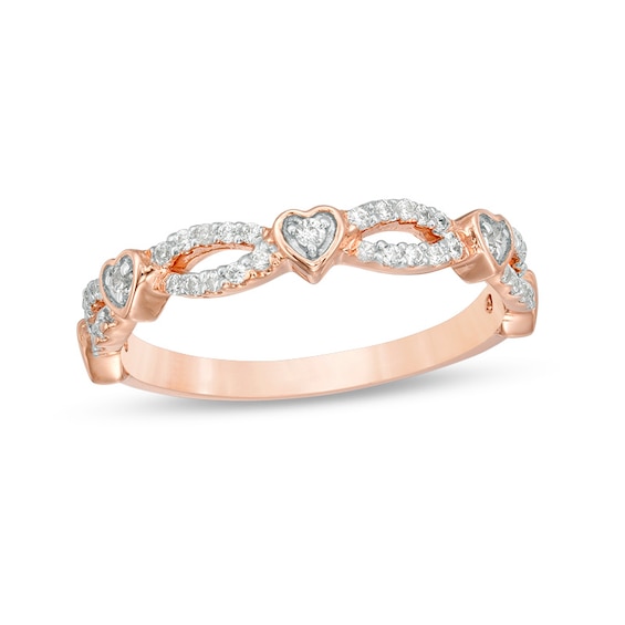 1/4 CT. T.w. Diamond Alternating Heart Stackable Band in 10K Rose Gold