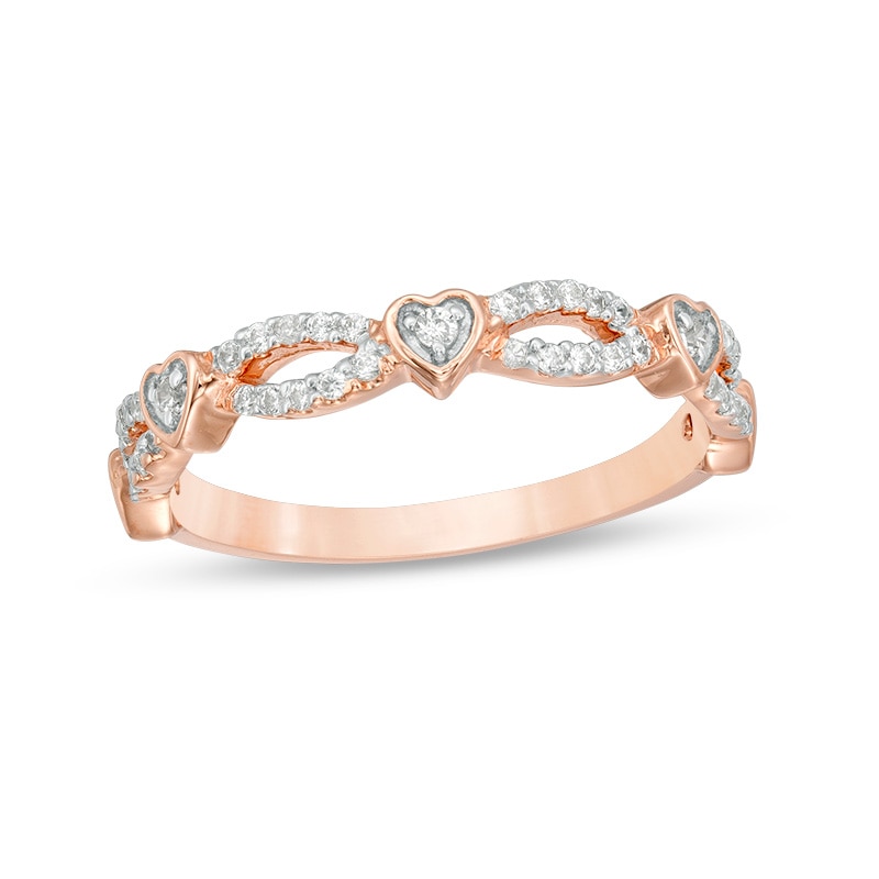 Main Image 1 of 1/4 CT. T.W. Diamond Alternating Heart Stackable Band in 10K Rose Gold