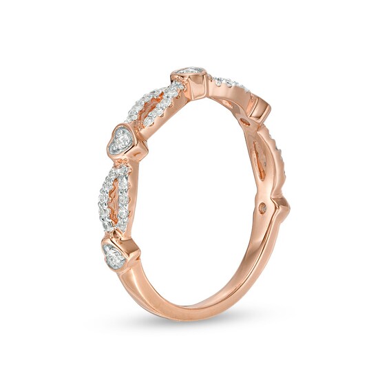1/4 CT. T.w. Diamond Alternating Heart Stackable Band in 10K Rose Gold