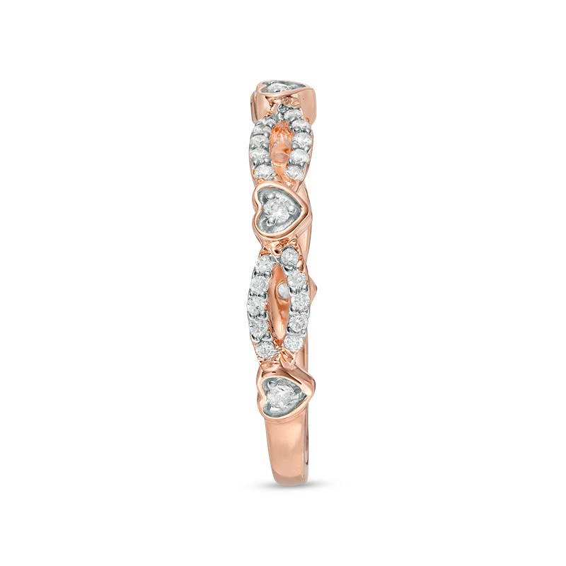 Main Image 4 of 1/4 CT. T.W. Diamond Alternating Heart Stackable Band in 10K Rose Gold