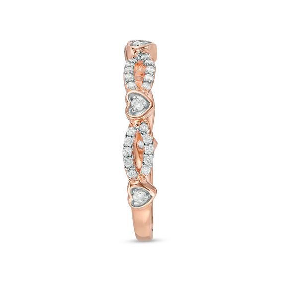 1/4 CT. T.w. Diamond Alternating Heart Stackable Band in 10K Rose Gold