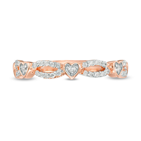 1/4 CT. T.w. Diamond Alternating Heart Stackable Band in 10K Rose Gold