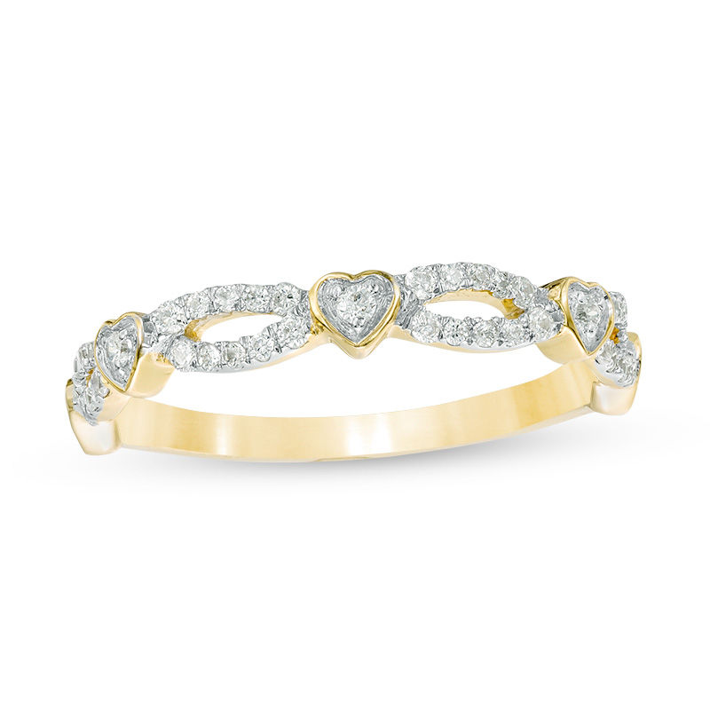 1/4 CT. T.W. Diamond Alternating Heart Stackable Band in 10K Gold