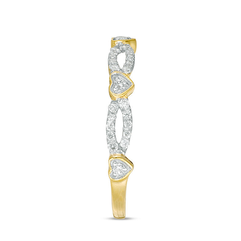 1/4 CT. T.W. Diamond Alternating Heart Stackable Band in 10K Gold | Zales