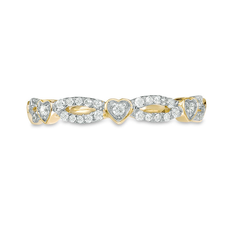 1/4 CT. T.W. Diamond Alternating Heart Stackable Band in 10K Gold