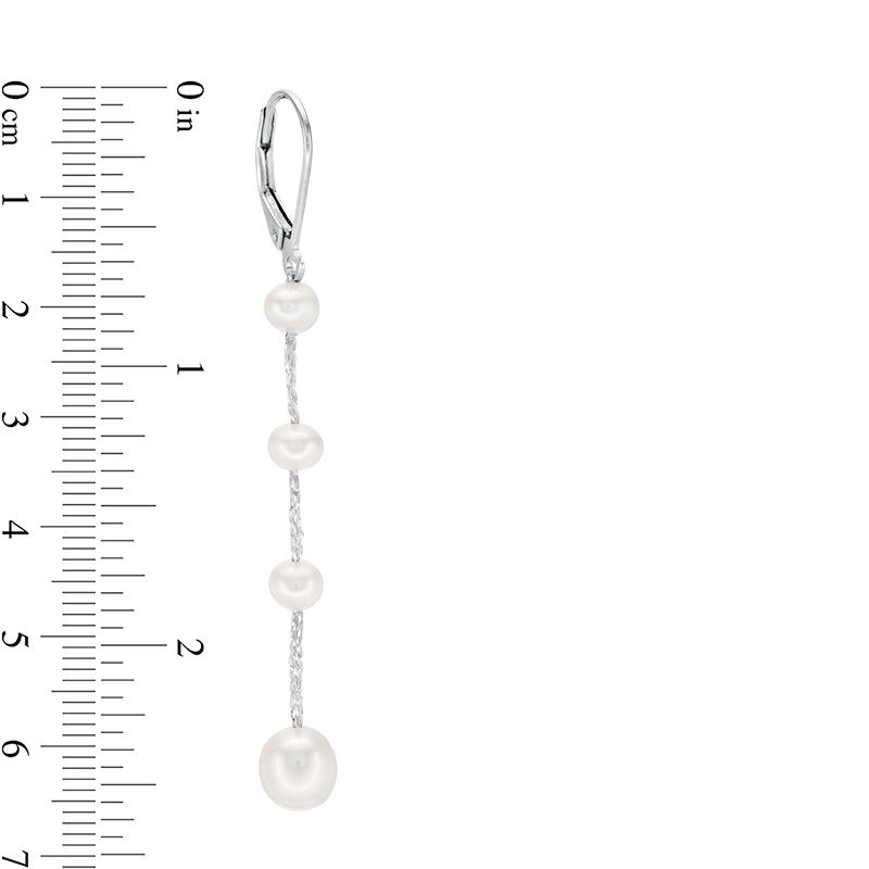 Main Image 3 of 4.0-8.0mm Oval Freshwater Cultured Pearl Silver Thread Station Drop Earrings with Sterling Silver Backs