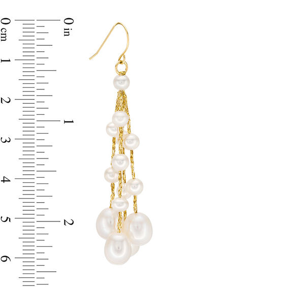 4 - 8.0mm Oval Cultured Freshwater Pearl Gold Thread Tassel Drop Earrings with 14K Gold Backs 4 - 8.0mm Oval Cultured Freshwater Pearl Gold Thread Tassel Drop Earrings with 14K Gold Backs
