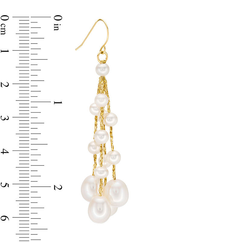 Main Image 3 of 4.0-8.0mm Oval Freshwater Cultured Pearl Gold Thread Tassel Drop Earrings with 14K Gold Backs