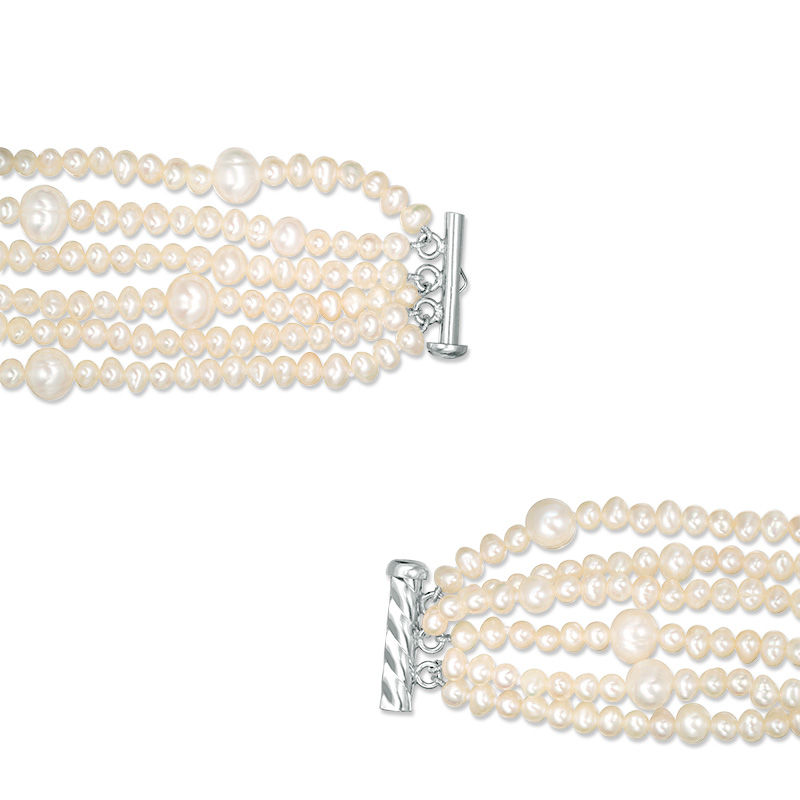 Main Image 3 of 3.0-10.0mm Baroque Freshwater Cultured Pearl Multi-Strand Necklace with Sterling Silver Clasp-17.5"