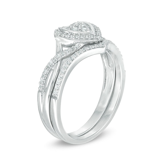 1/5 CT. T.w. Diamond Heart Frame Twist Bridal Set in 10K White Gold