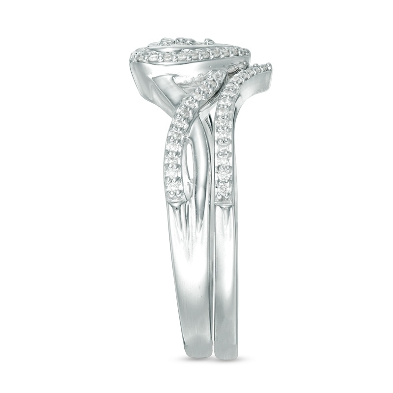 Main Image 4 of 1/5 CT. T.W. Diamond Heart Frame Twist Bridal Set in 10K White Gold