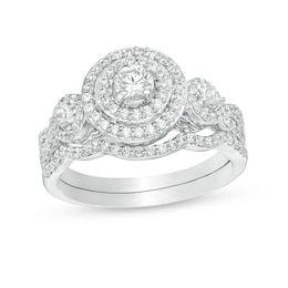 3/4 CT. T.W. Diamond Double Frame Twist Bridal Set in 10K White Gold