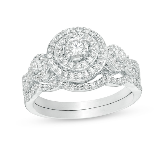 3/4 CT. T.w. Diamond Double Frame Twist Bridal Set in 10K White Gold