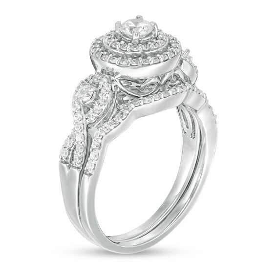 3/4 CT. T.w. Diamond Double Frame Twist Bridal Set in 10K White Gold