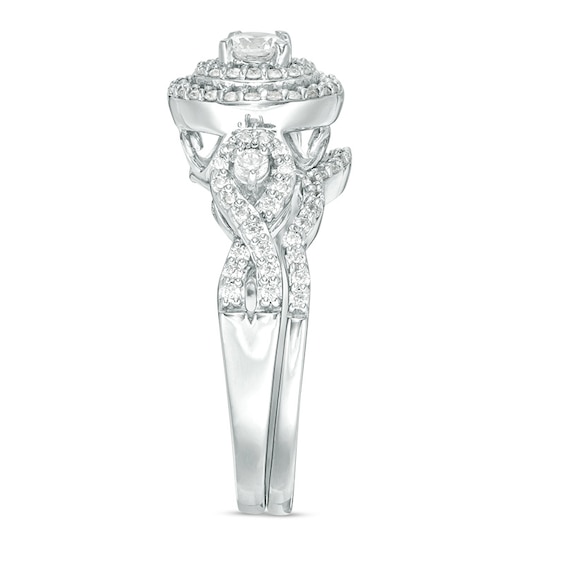 3/4 CT. T.w. Diamond Double Frame Twist Bridal Set in 10K White Gold