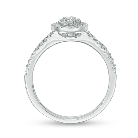 1/2 CT. T.w. Composite Oval Diamond Double Frame Bridal Set in 10K White Gold